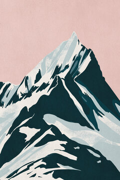 Majestic snow-capped mountain peak reaching for the pastel sky