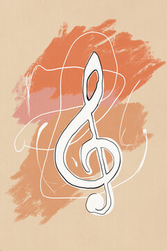 Abstract treble clef floating on warm colors and white lines