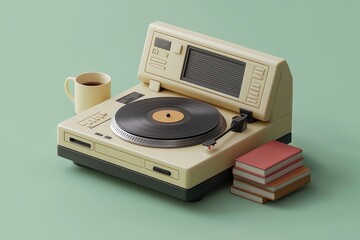 Fototapeta premium Retro Turntable with Coffee and Books