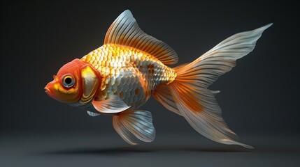 Fototapeta premium Goldfish swimming with graceful fins on dark background