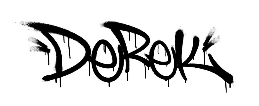 Sprayed Derek name with overspray in black over white. Vector illustration.