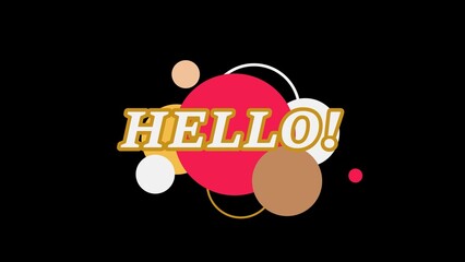Text HELLO illustration on colorful speech bubble illustration on black background.