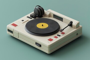 Fototapeta premium Vintage Turntable with Headphones and Vinyl Record