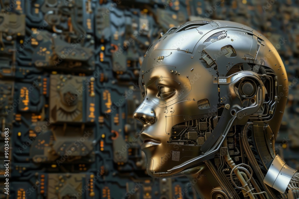 Poster a robot head with the words 