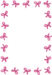 Cute decorative vector frame of bows. Playful clipart element in hand-drawn style. Isolated decoration in burgundy color. Suitable for wedding