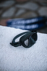 Scuba diving equipment, mask and palette