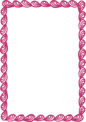 Hand-drawn whimsical frame of vintage cake ornament perfect for wedding invitations. Elegant, decorative rectangle border in pink and burgundy colors. Vector design