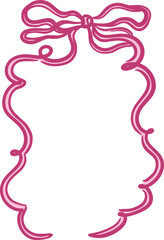 Elegant decorative vector frame of ribbon bow. Whimsical cute element in hand-drawn style. Isolated border in burgundy color. Suitable for wedding or birthday invitation.