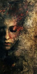Obraz premium Abstract Artistic Portrait of a Woman with Mixed Media Elements