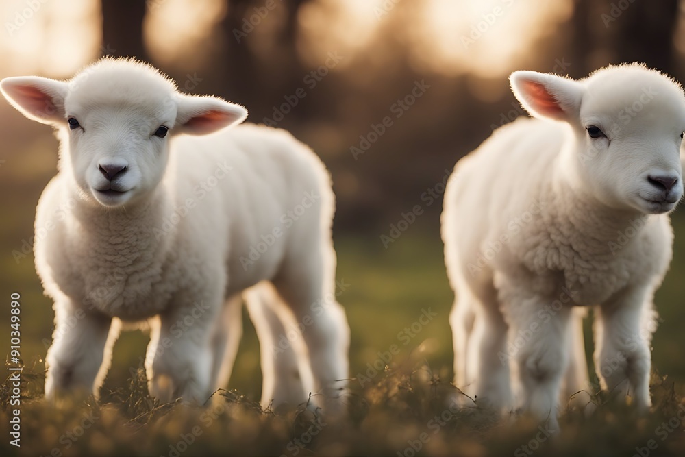 Wall mural two lambs agriculture animal baby beautiful born country countryside cute face family farm farming f