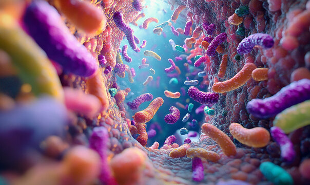 Macro photo of gut bacteria on the intestinal surface.