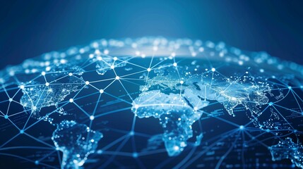 A global network of interconnected business hubs with lines and data flowing between them Generative AI