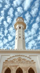 Obraz premium low angle camera for a mosque extended from land to cloud with generative ai
