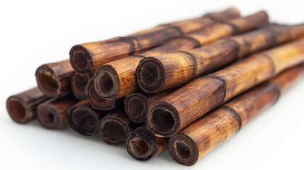 Pile of dark bamboo sticks forming an abstract background