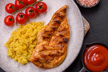 Delicious fresh grilled chicken fillet with spices and herbs