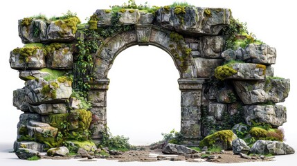 Ancient stone archway covered in moss and vines creating a passage to another world