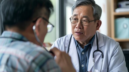 Fototapeta premium A physician engages in a health consultation with a patient in a clinical setting