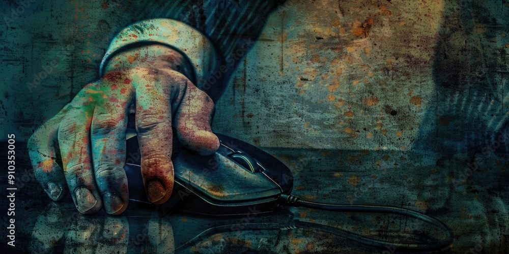 Poster businessman utilizing a computer mouse mixed media