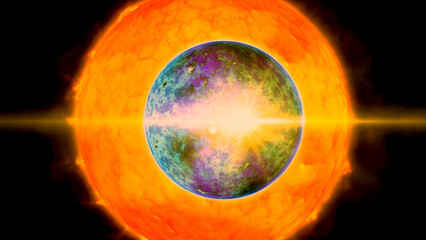 bright, fiery planet rotating in deep space © Olga