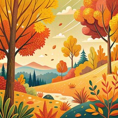 Art autumn leaves, colored pencils and gouache, autumn light, vibrant and detailed, rich
hues, natural scenery.