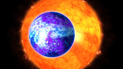 bright, fiery planet rotating in deep space