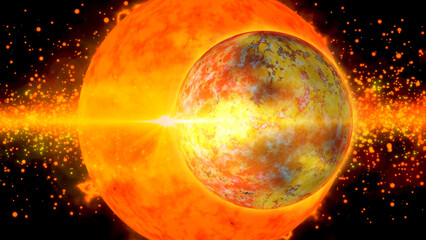 bright, fiery planet rotating in deep space