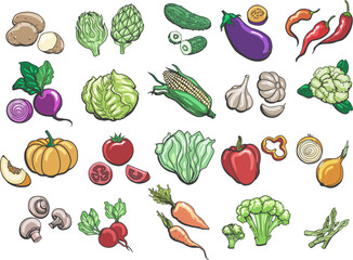 Cartoon vegetables set