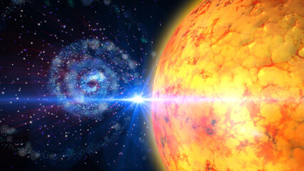 bright, fiery planet rotating in deep space © Olga