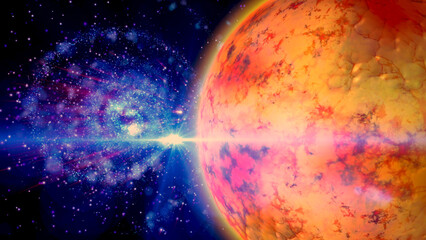 bright, fiery planet rotating in deep space © Olga