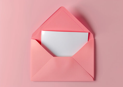 Illustration message d'amour, photographie romantique, id&eacute;al pour la saint valentin, d&eacute;claration de sa flamme, coeur rouge et enveloppe rose sur fond uni