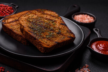 Delicious crispy croutons or bruschetta from brown bread