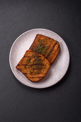 Delicious crispy croutons or bruschetta from brown bread