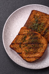 Delicious crispy croutons or bruschetta from brown bread