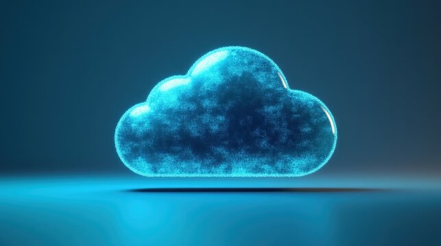 Blue cloud icon on a blank background, symbolizing digital storage and cloud computing.