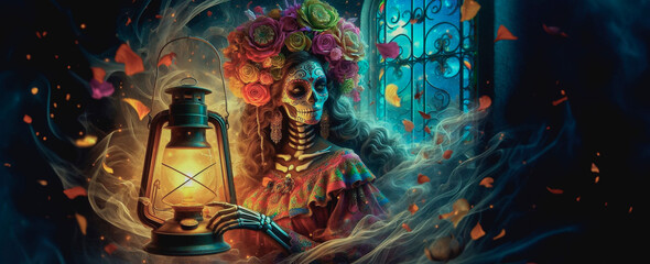 Fototapeta premium day of the dead, makeup, woman, face,