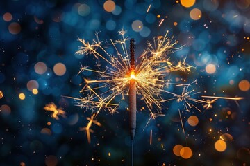 Obraz premium A vibrant fireworks festival against a dark night sky, featuring sparkling fireworks, twinkling stars, and luminous lights creating a beautiful display