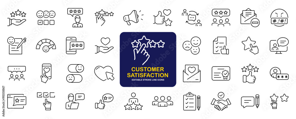 Poster customer satisfaction set of web icons in line style. feedback icons for web and mobile app. contain