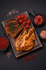 Delicious fresh grilled chicken fillet with spices and herbs