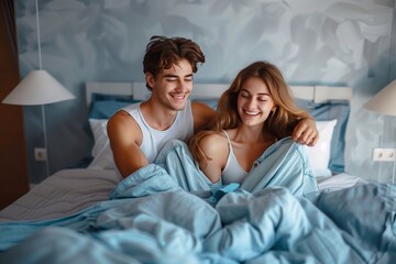 A beautiful couple who are charming in love on bed