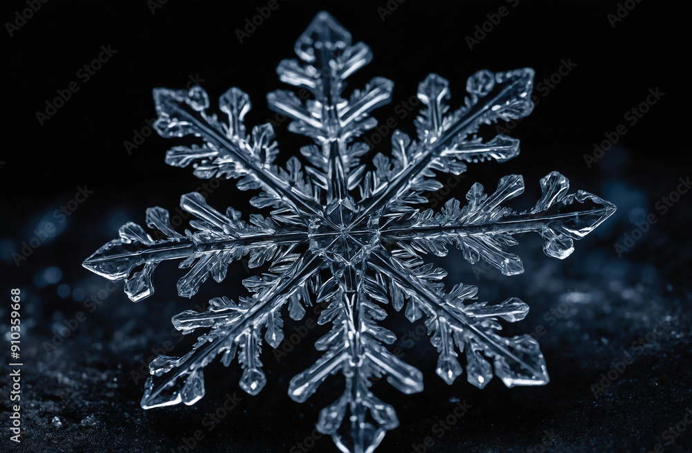 Poster close-up of a snowflake on a dark background
