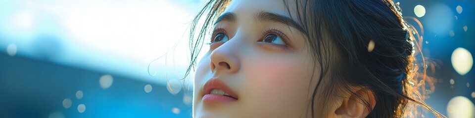 Obraz premium Confident Chinese Woman Hiker Admiring Mountain Vista - Cinematic Close-up Portrait of Athletic Beauty with Radiant Smile, Sunlit Face for Travel and Lifestyle Advertising, AI-Generated 4K Wallpaper