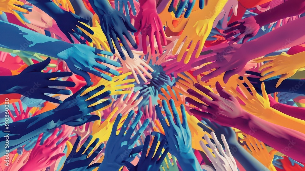 Aufkleber inclusion diversity icon diverse hands in unity circle multiple hands in circular unity pattern repr