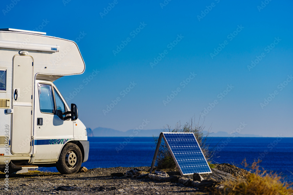 Wall mural Solar photovoltaic panel at camper vehicle