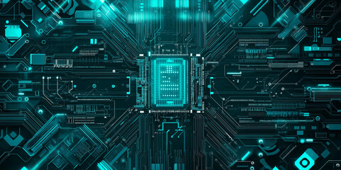 Fototapeta premium Technische und elektronische Elemente Hintergrund Motiv in Blau