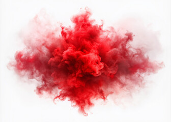 Vibrant red fog or smoke effuses from an abstract central point, creating a mesmerizing, isolated transparent special effect on a pure white background.