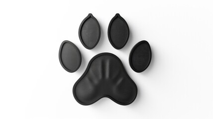 A simple black paw print icon, representing pets and animals, with detailed toe pads, on a white background.