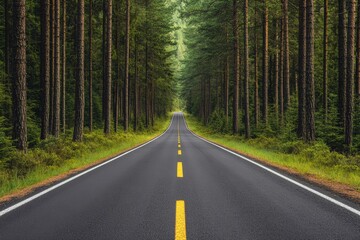 Fototapeta premium A road with a yellow line down the middle