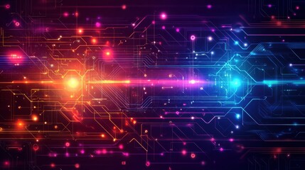 Obraz premium Technology science banner with futuristic elements, circuit board patterns, and glowing lines.