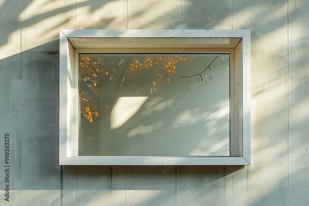 Poster simple white square on wall in modern room, a frame with a floating effect, appearing to hover off t
