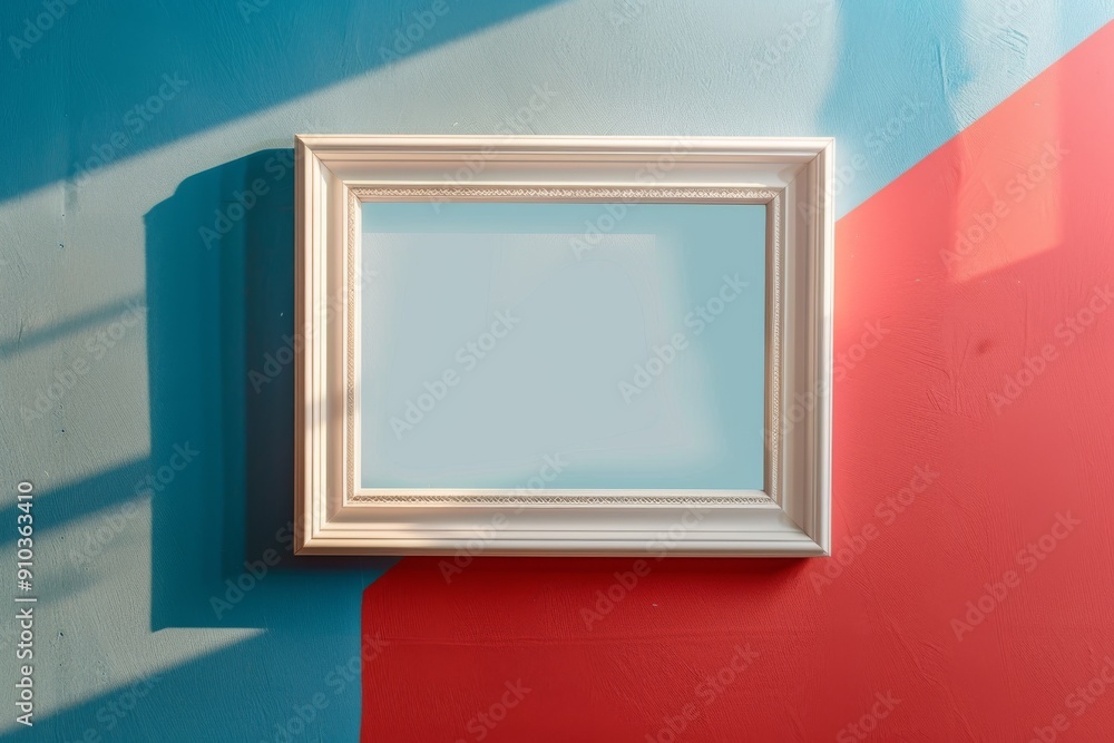 Poster simple white square on wall in modern room, a frame with a floating effect, appearing to hover off t